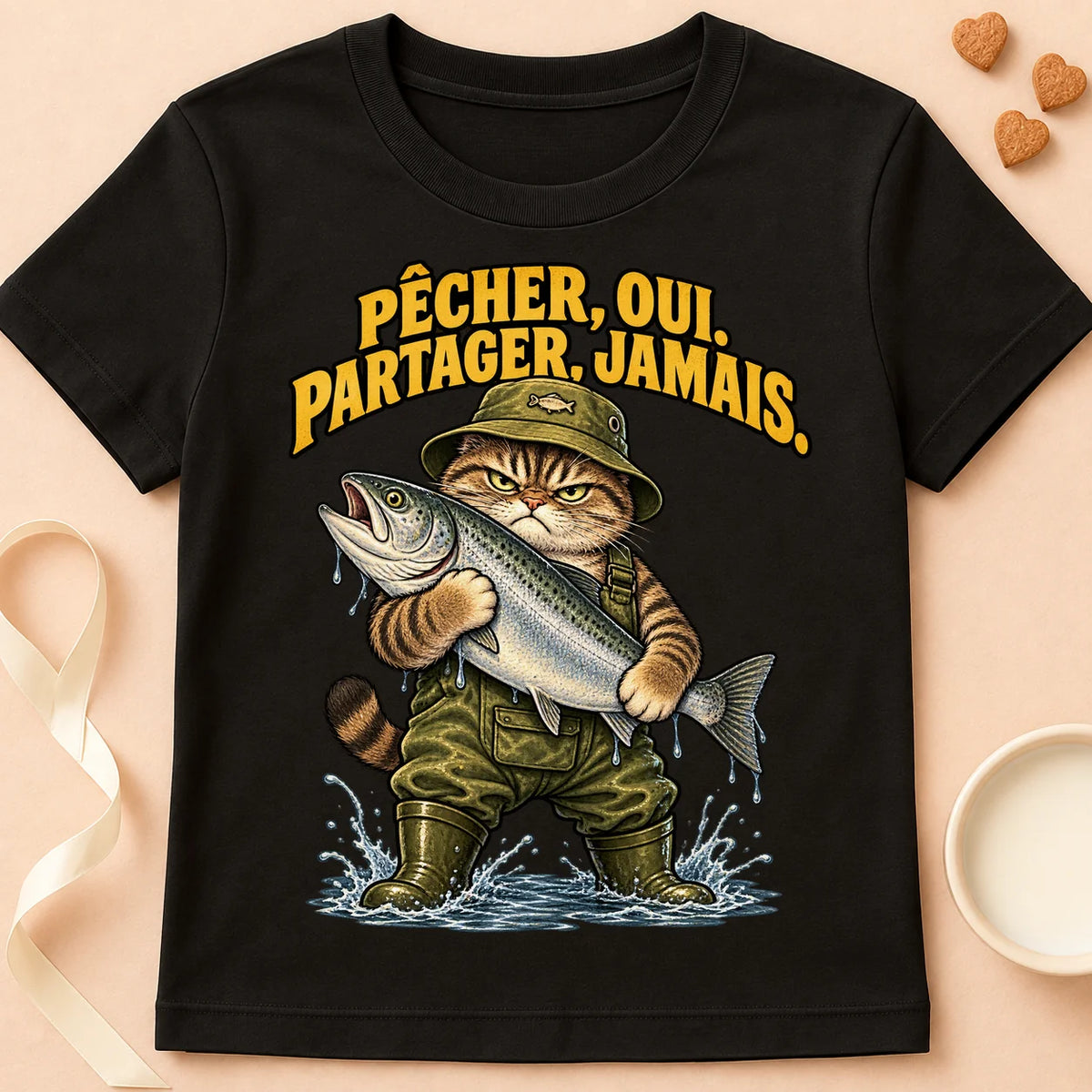 T-shirt chat Patoume – T-shirt Ne partage jamais – Noir