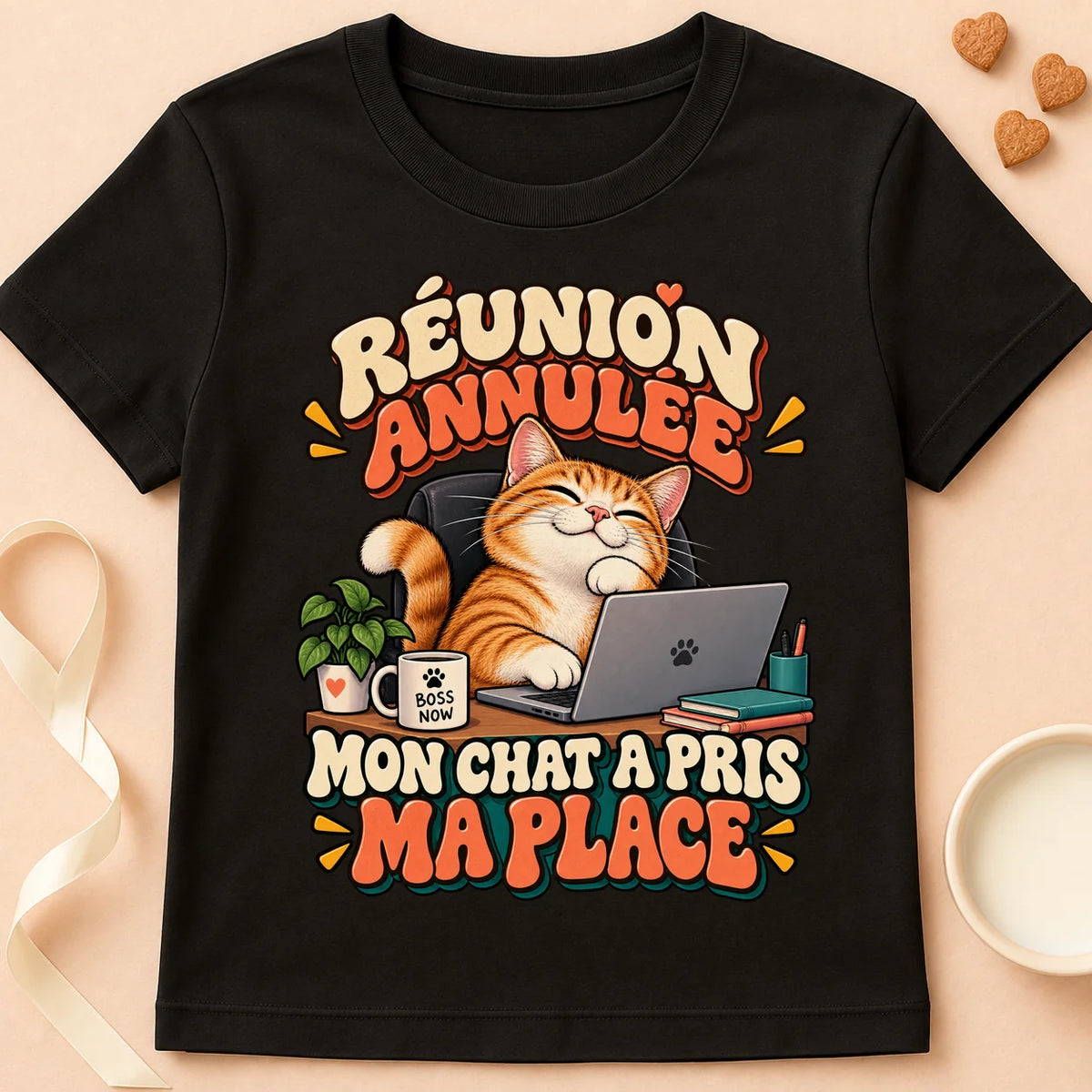 T-shirt chat Patoume – T-shirt Meeting Annulée – Noir