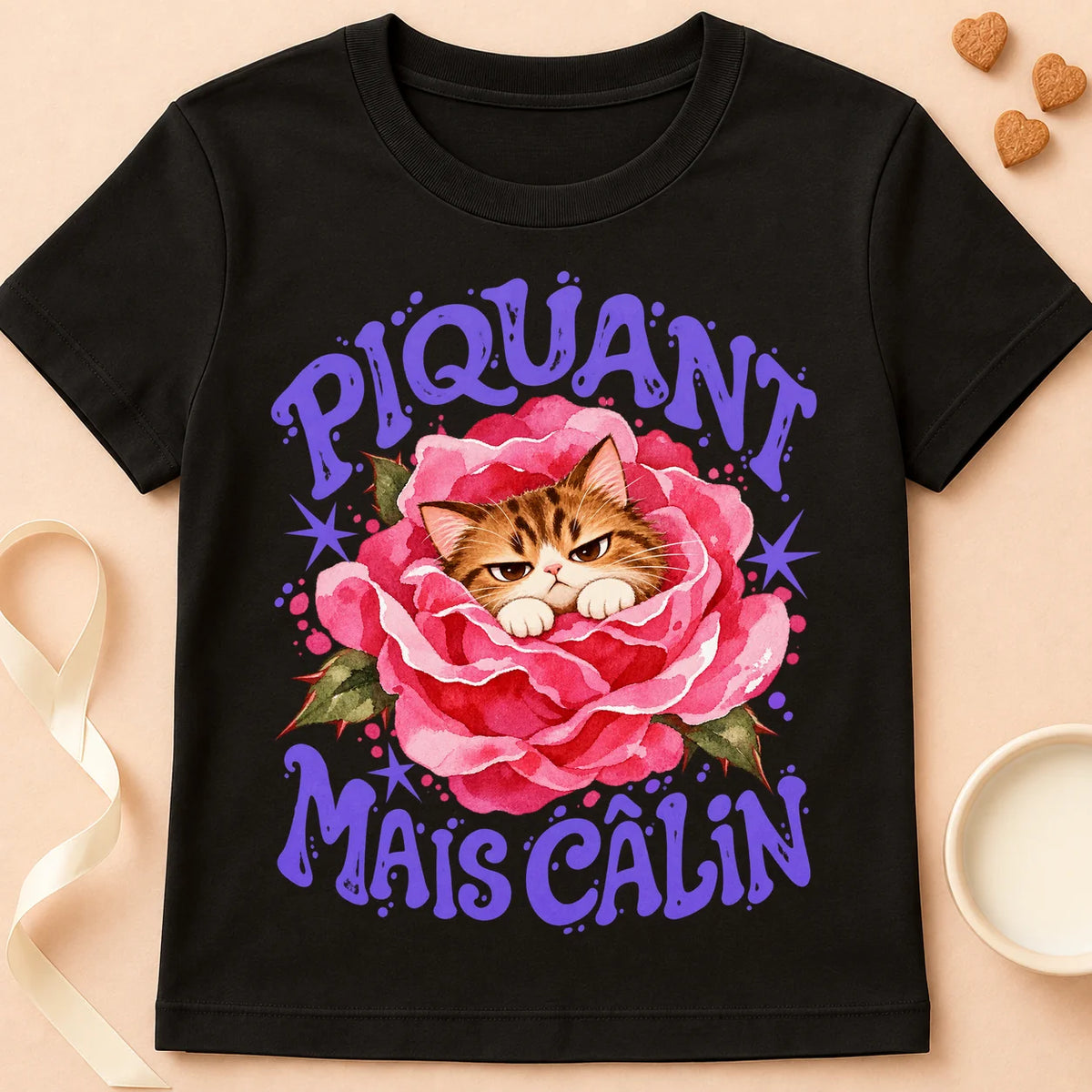 T-shirt chat Patoume – T-shirt Piquant mais câlin – Noir
