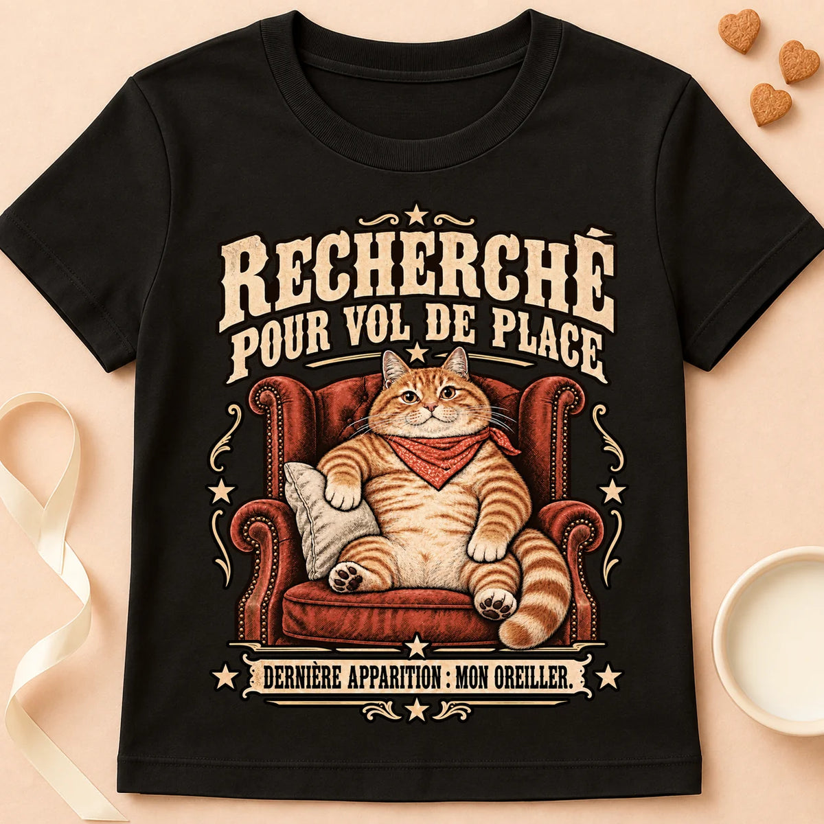 T-shirt chat Patoume – T-shirt Wanted – Noir