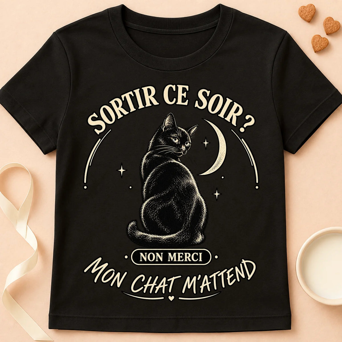 T-shirt chat Patoume – T-shirt Sortir ce soir – Noir