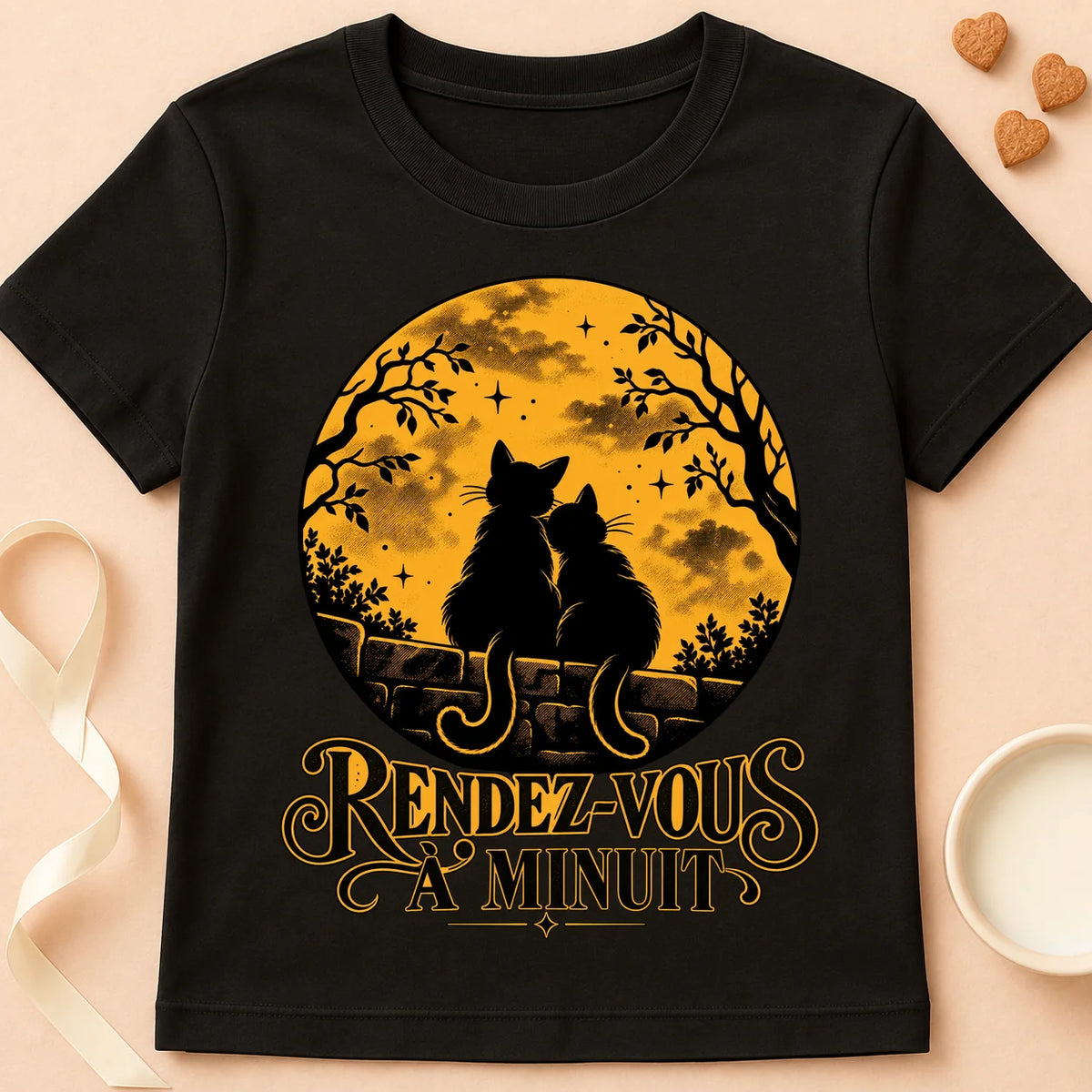T-shirt chat Patoume – T-shirt Rdv à minuit – Noir