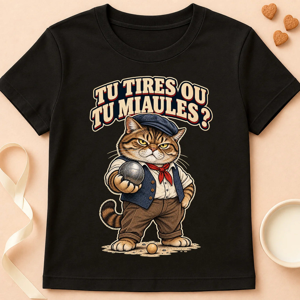T-shirt chat Patoume – T-shirt Tu tires ou tu miaules – Noir