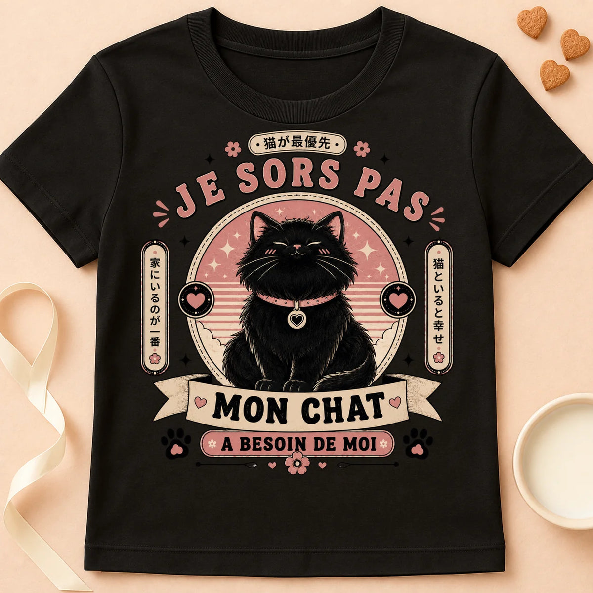 T-shirt chat Patoume – T-Shirt Casanière – Noir