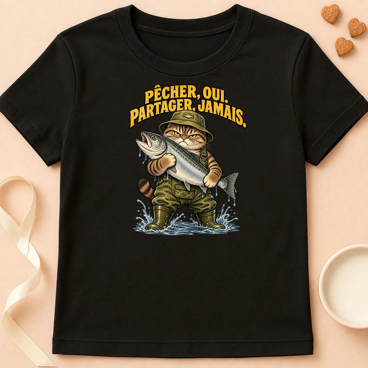 T-shirt chat Patoume – T-shirt Ne partage jamais – Noir