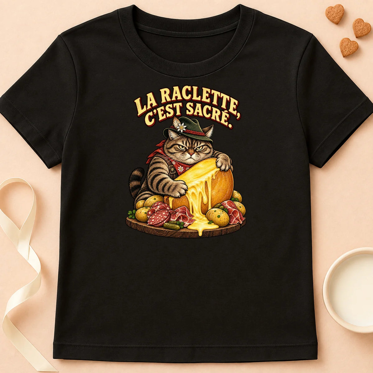T-shirt chat Patoume – T-shirt Raclette – Noir