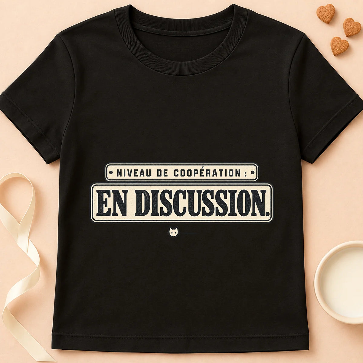 T-shirt chat Patoume – T-shirt Niveau de coopération – Noir