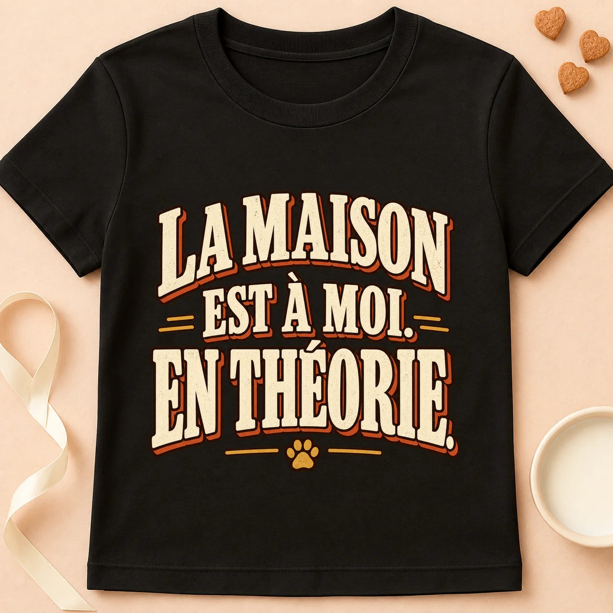 T-shirt chat Patoume – T-shirt Maison pas à moi – Noir