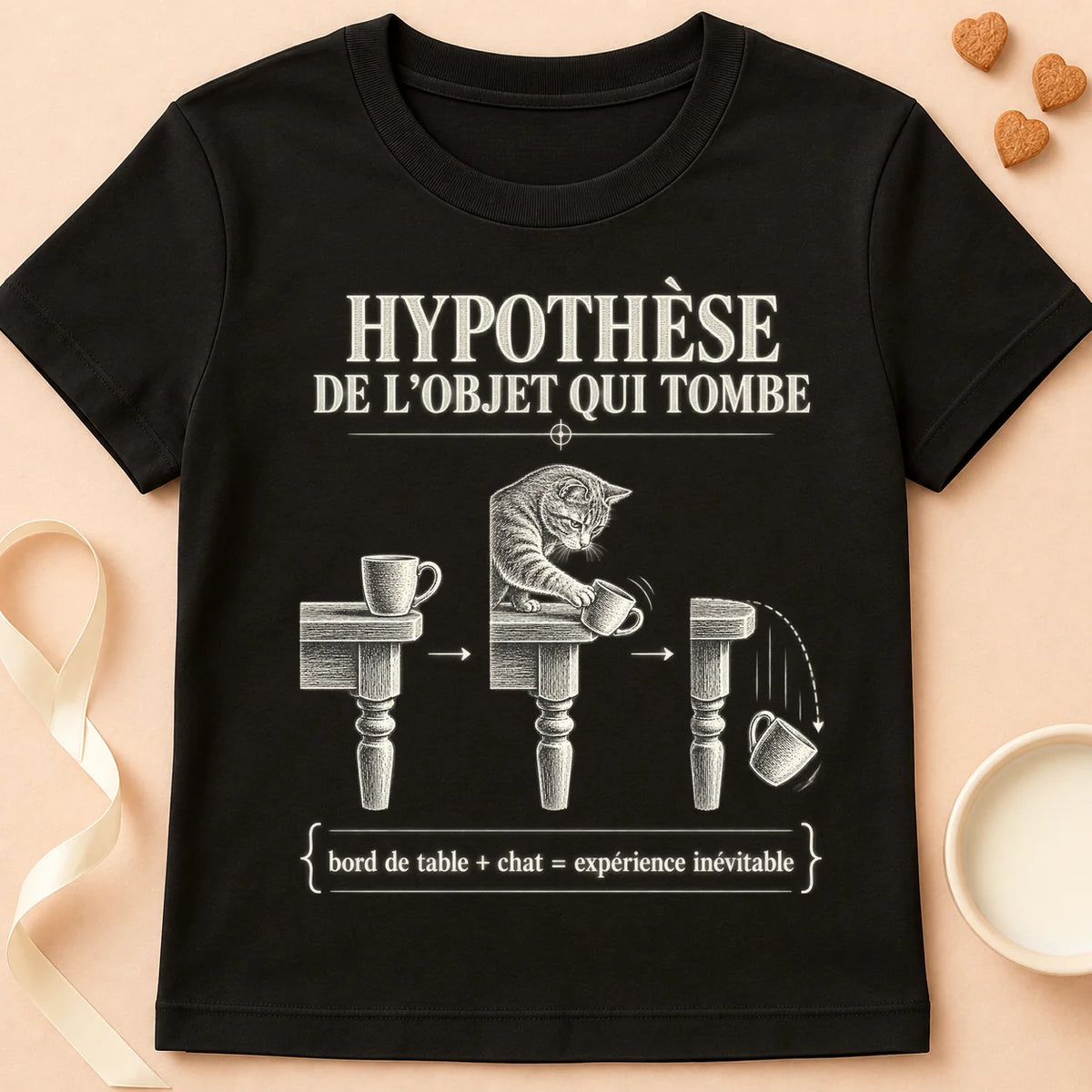 T-shirt chat Patoume – T-shirt Hypothèse de l’objet – Noir