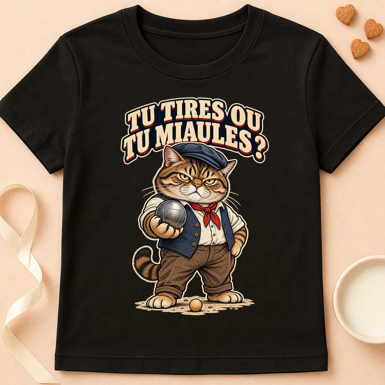 T-shirt chat Patoume – T-shirt Tu tires ou tu miaules – Noir