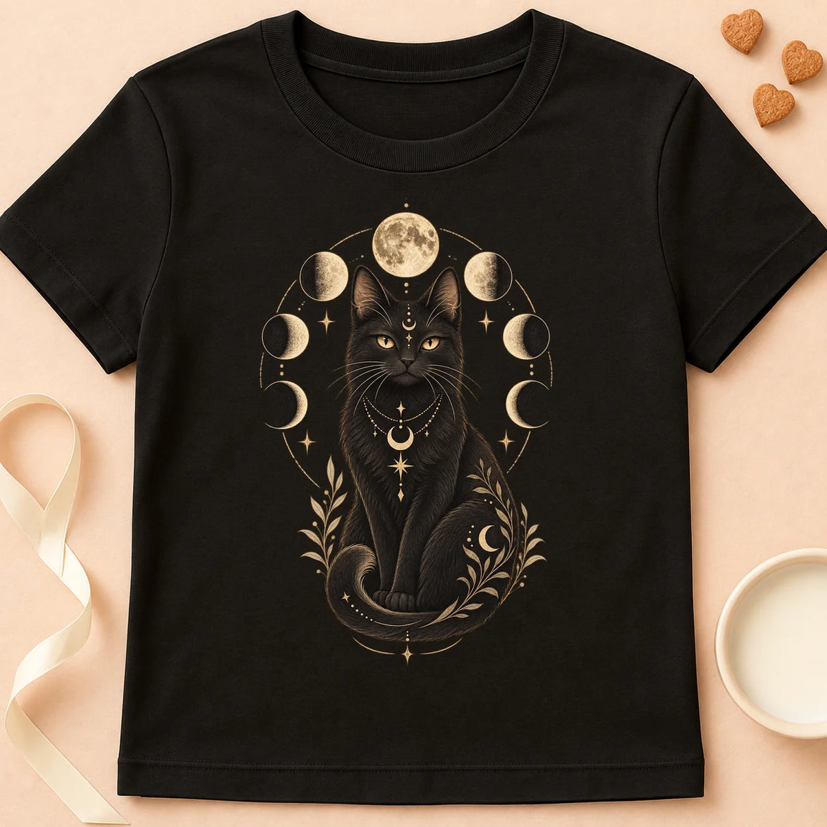 T-shirt chat Patoume – T-shirt Chat Lunaire – Noir