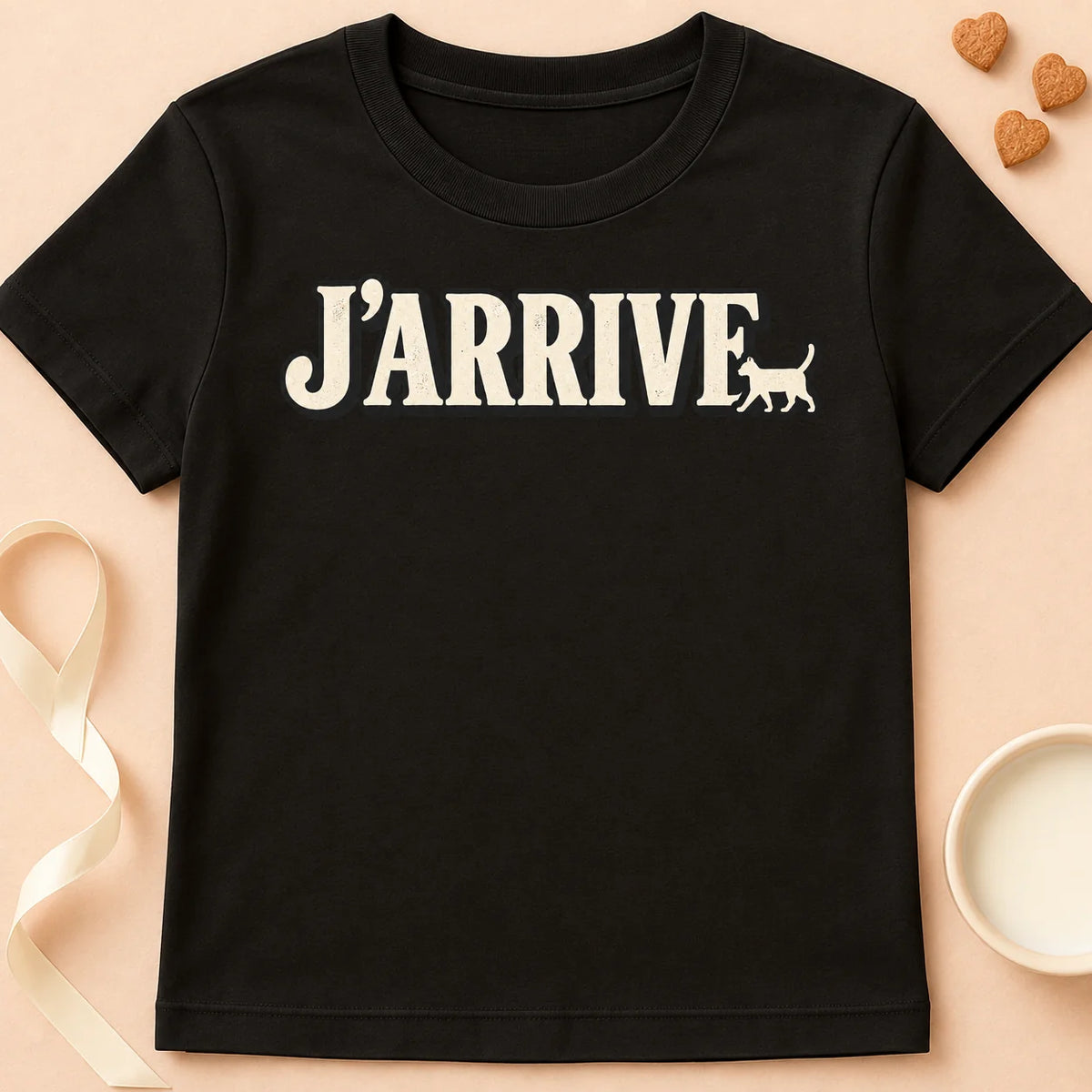 T-shirt chat Patoume – T-shirt J’arrive – Noir