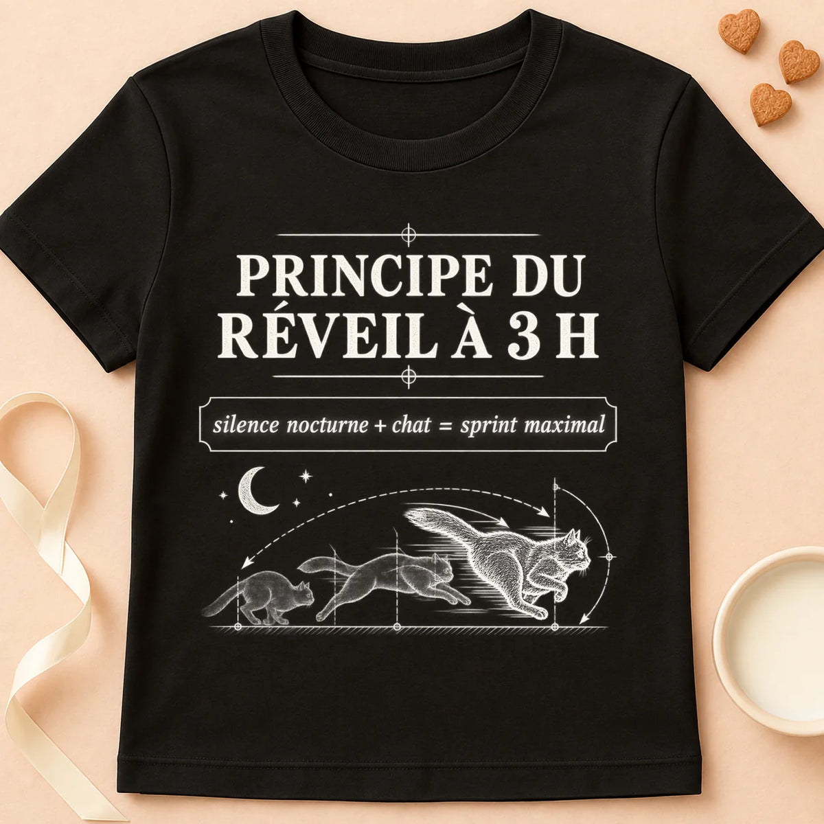 T-shirt chat Patoume – T-shirt Principe du réveil – Noir