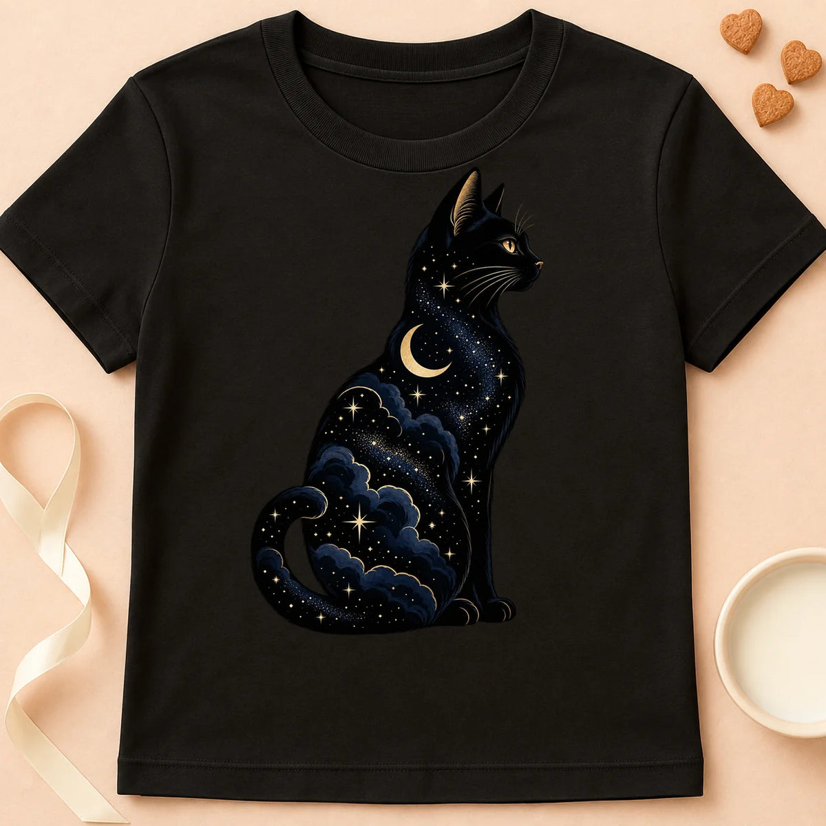 T-shirt chat Patoume – T-shirt Chat Cosmique – Noir
