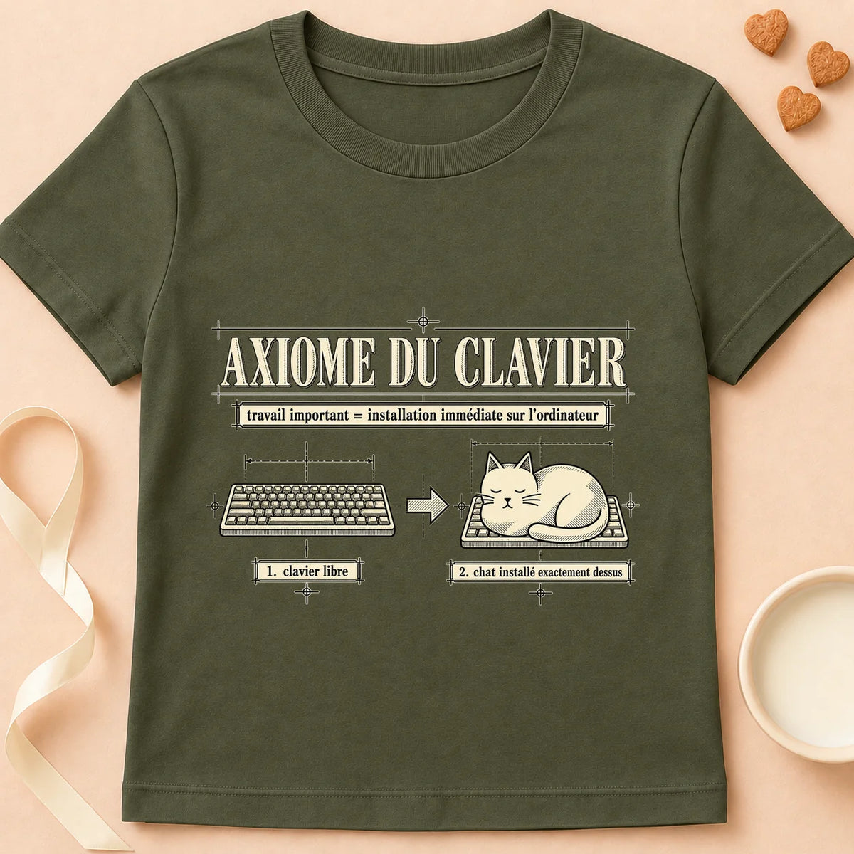 T-shirt chat Patoume – T-shirt Axiome du clavier – Vert kaki