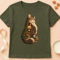T-shirt chat Patoume – T-shirt Chat Lecteur – Vert kaki