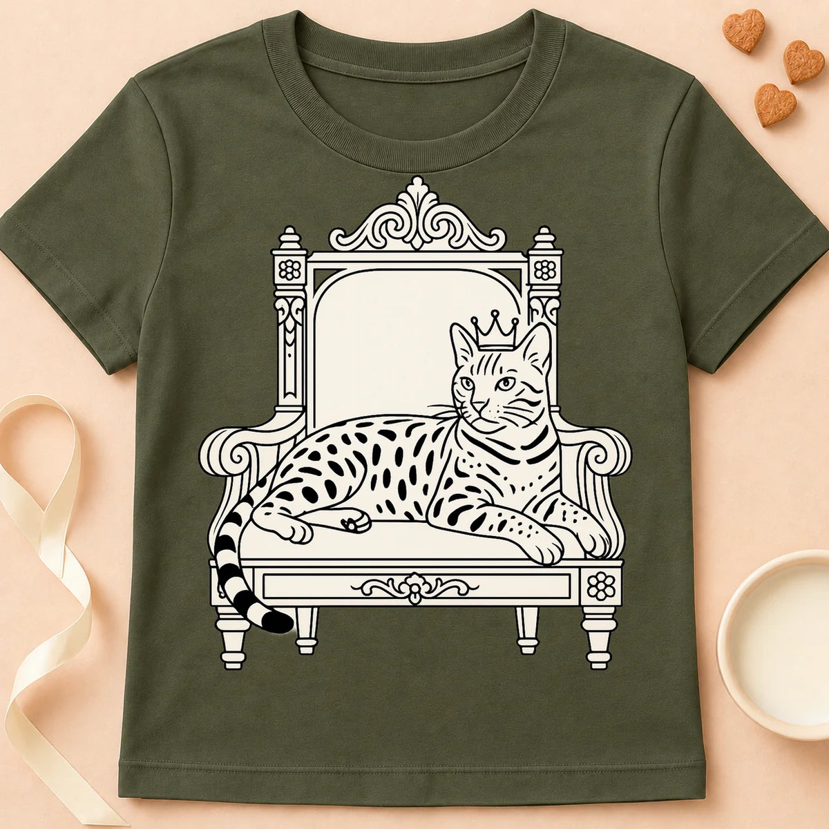 T-shirt chat Patoume – T-Shirt Roi Bengal – Vert kaki