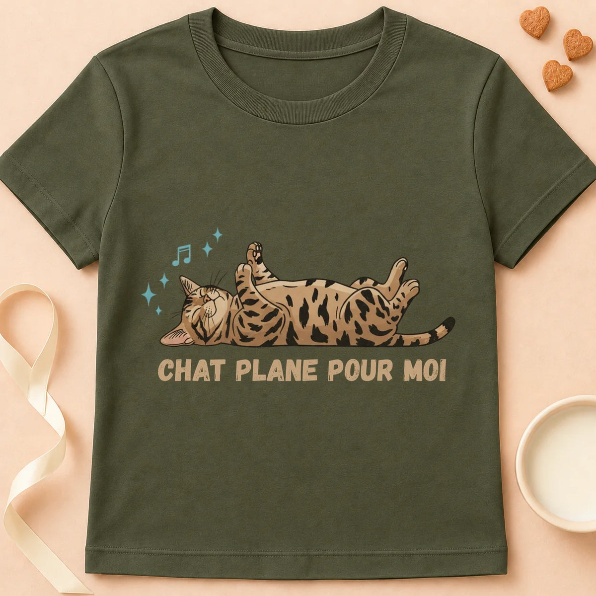T-shirt chat Patoume – T-Shirt Plane – Vert kaki