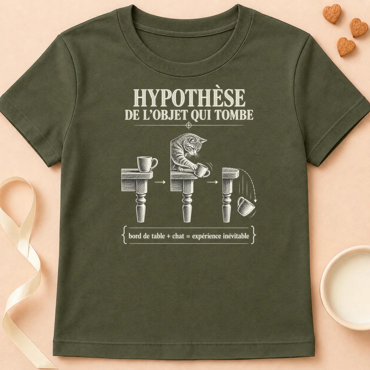 T-shirt chat Patoume – T-shirt Hypothèse de l’objet – Vert kaki