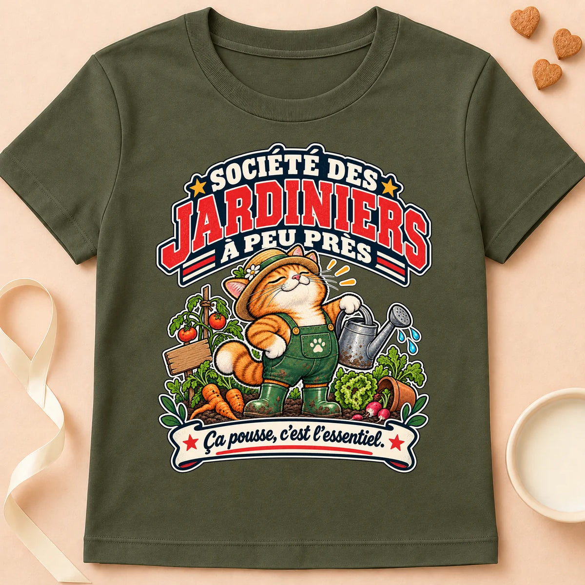 T-shirt chat Patoume – T-shirt Club des jardiniers – Vert kaki