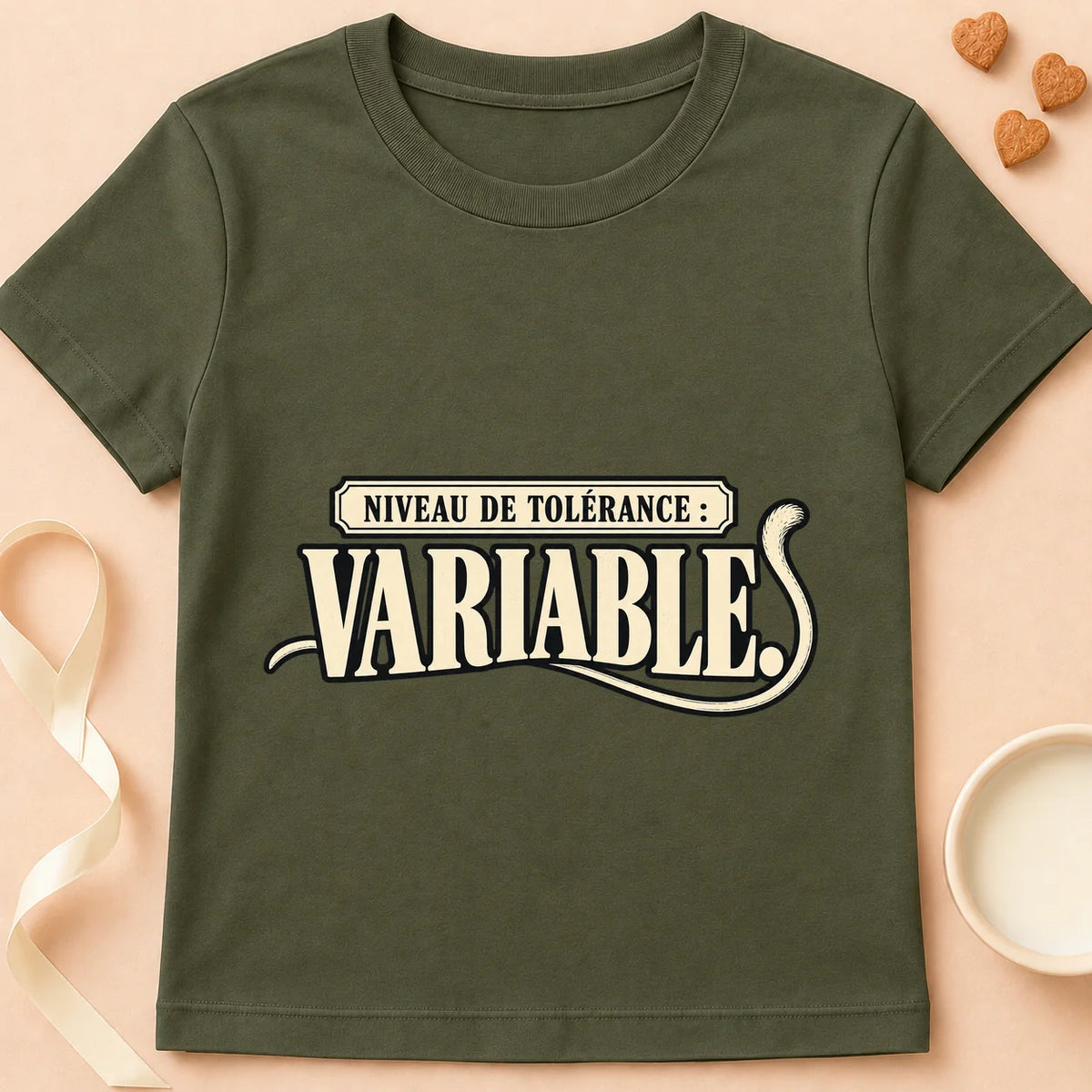 T-shirt chat Patoume – T-shirt Niveau de tolérance – Vert kaki