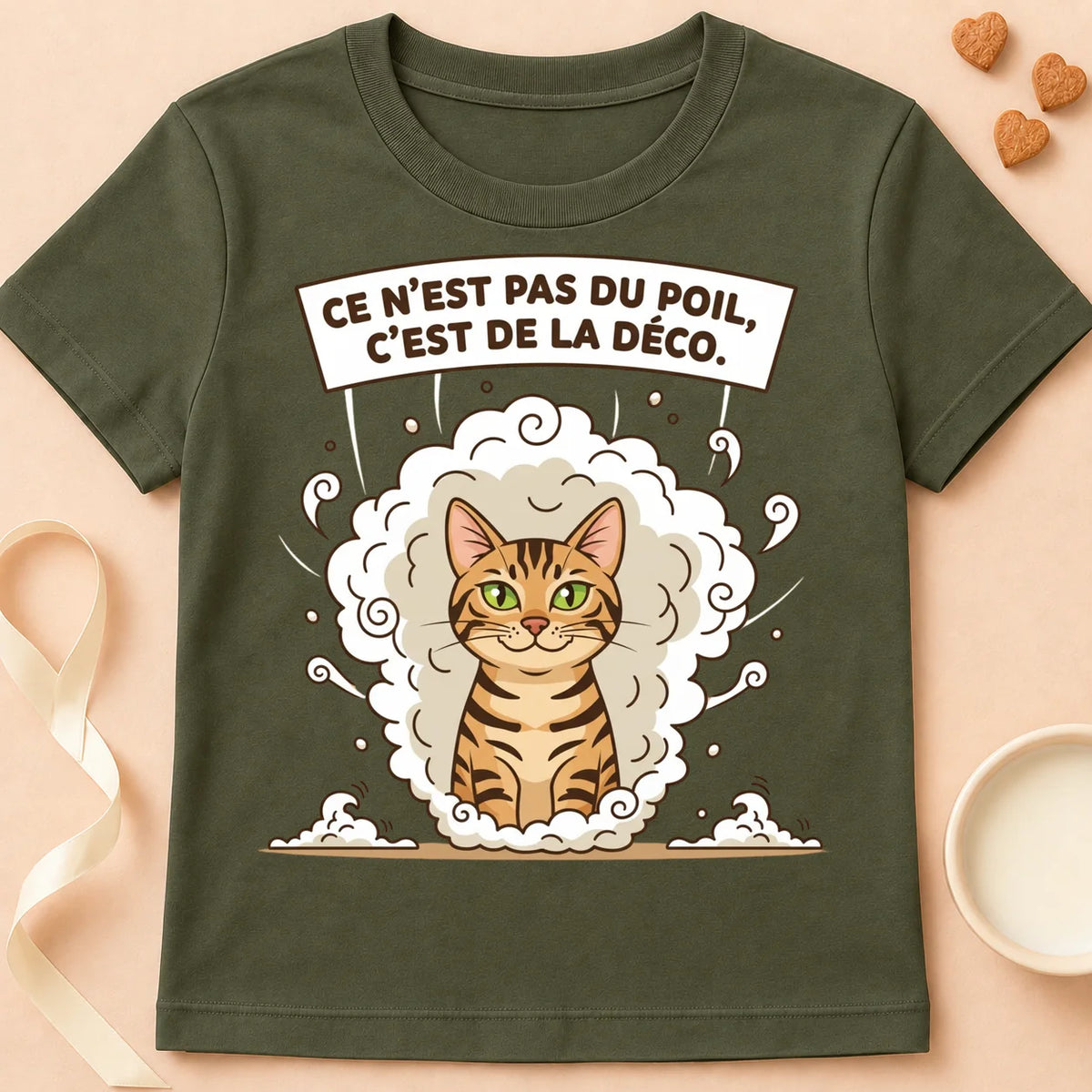 T-shirt chat Patoume – T-Shirt Déco – Vert kaki