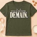 T-shirt chat Patoume – T-shirt Niveau de motivation – Vert kaki