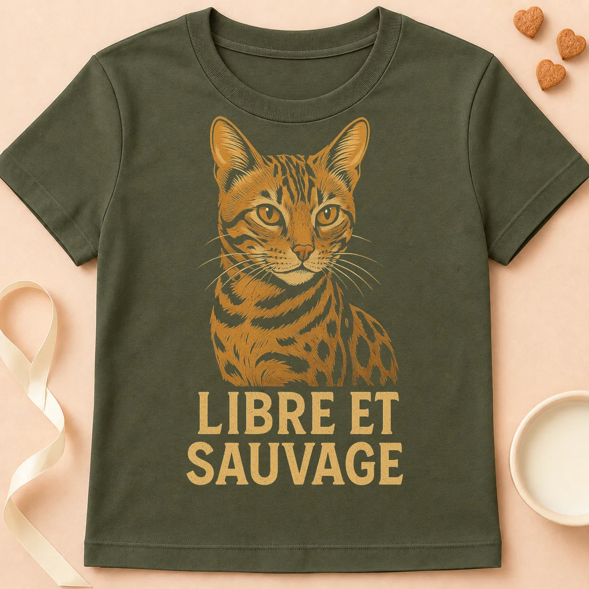 T-shirt chat Patoume – T-Shirt Libre – Vert kaki
