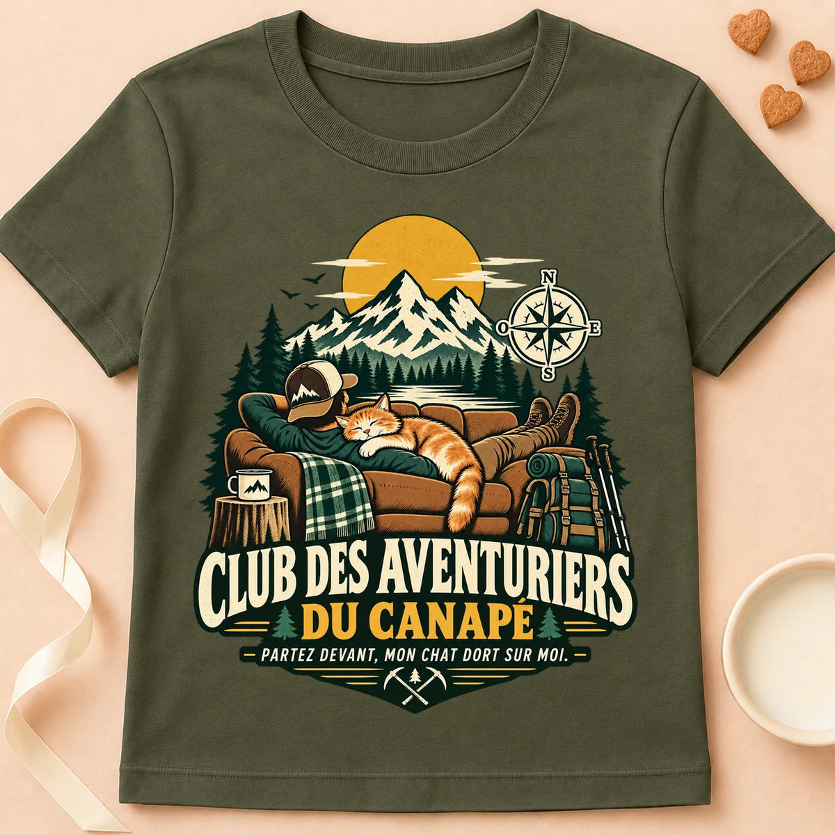 T-shirt chat Patoume – T-shirt Sur moi – Vert kaki