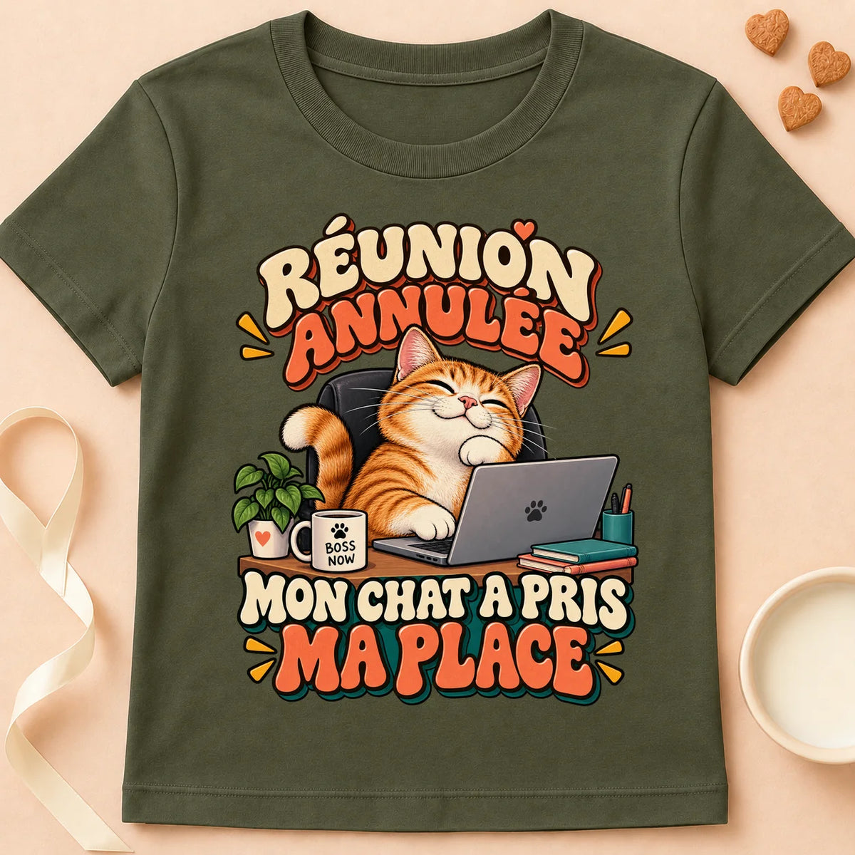 T-shirt chat Patoume – T-shirt Meeting Annulée – Vert kaki