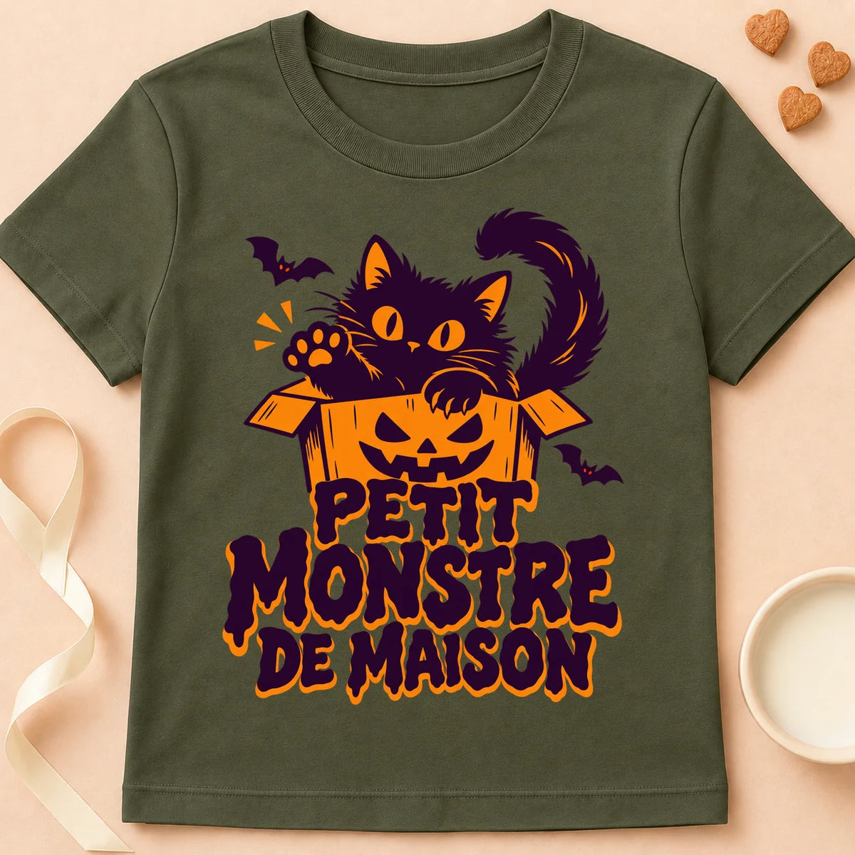 T-shirt chat Patoume – T-shirt Petit monstre – Vert kaki
