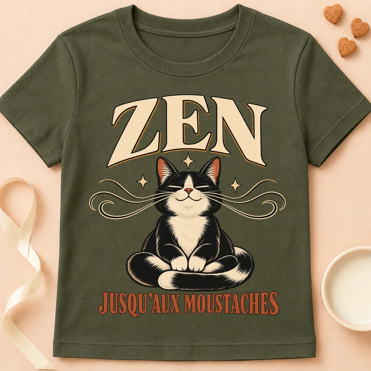T-shirt chat Patoume – T-shirt Zen – Vert kaki