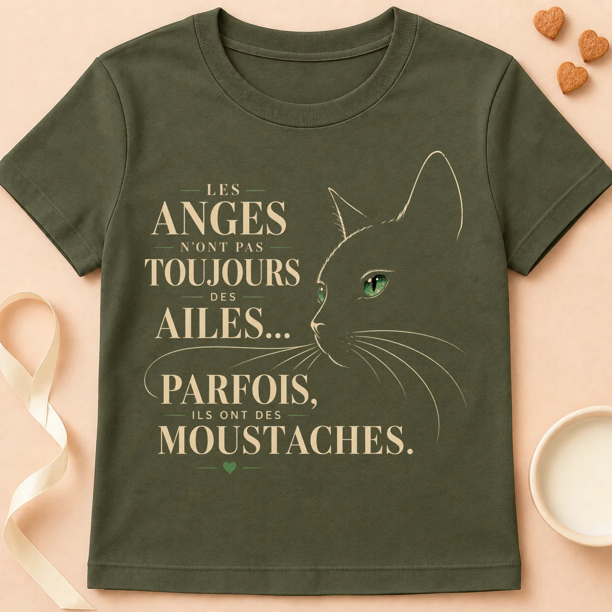 T-shirt chat Patoume – T-Shirt Angel – Vert kaki