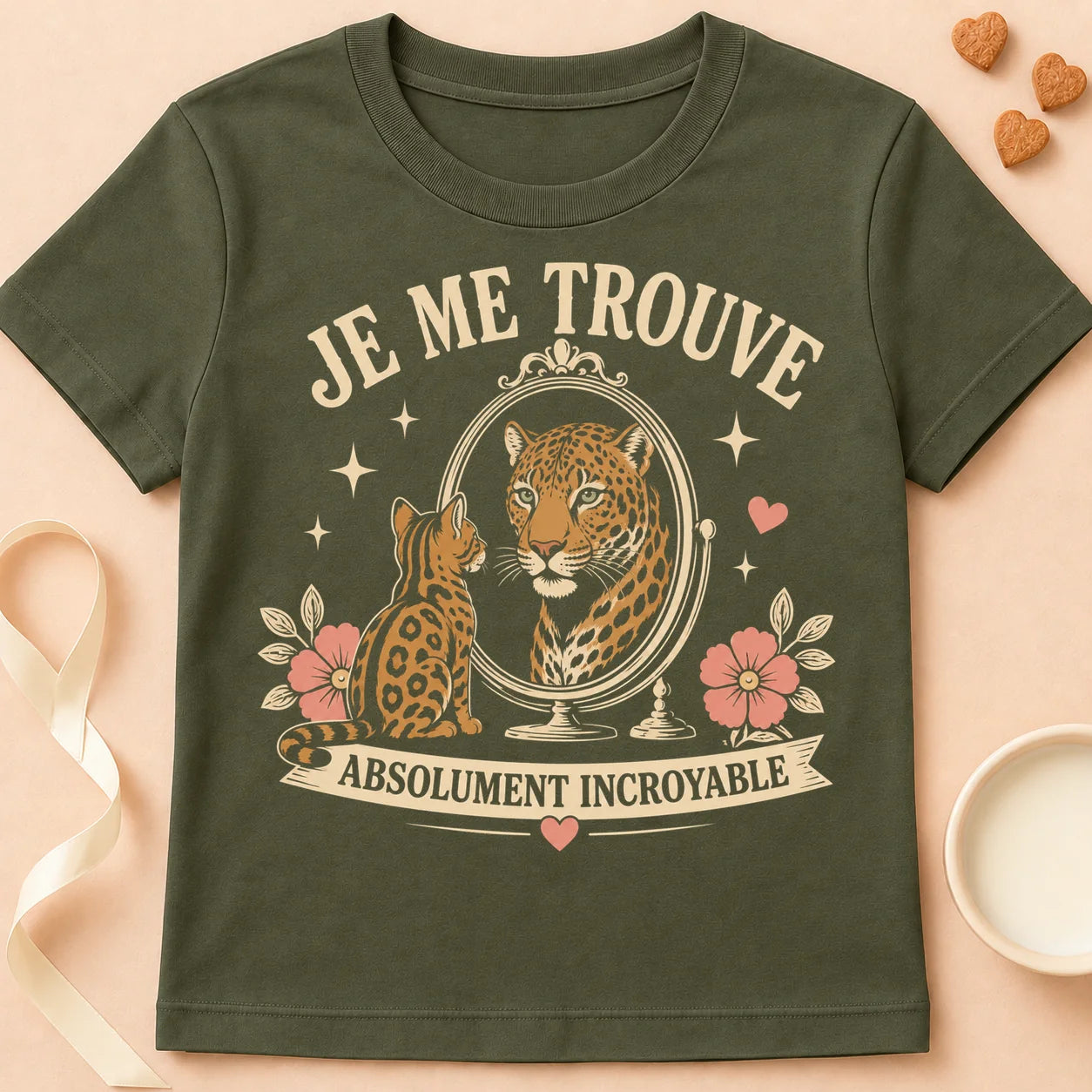 T-shirt chat Patoume – T-Shirt Illusion – Vert kaki