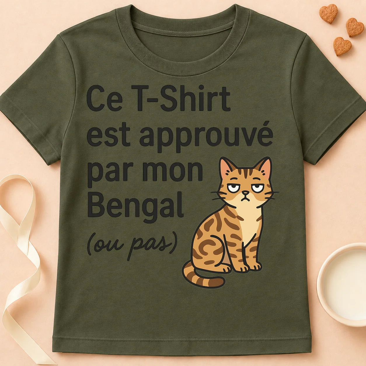 T-shirt chat Patoume – T-Shirt Approuvé – Vert kaki