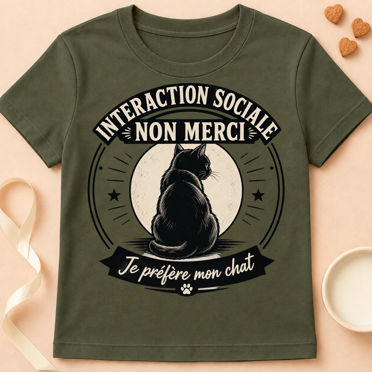 T-shirt chat Patoume – T-Shirt AntiSocial – Vert kaki