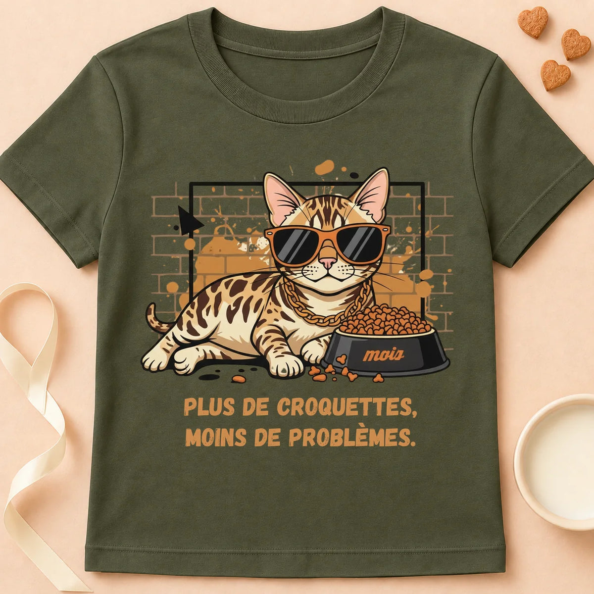 T-shirt chat Patoume – T-Shirt Gang – Vert kaki