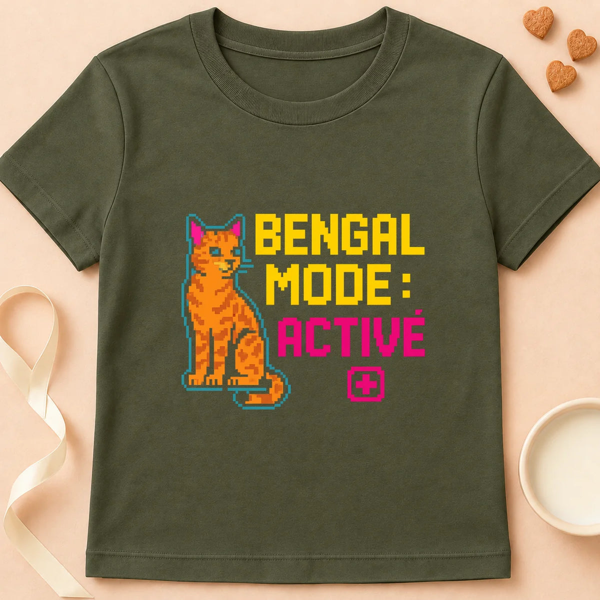 T-shirt chat Patoume – T-Shirt Arcade – Vert kaki