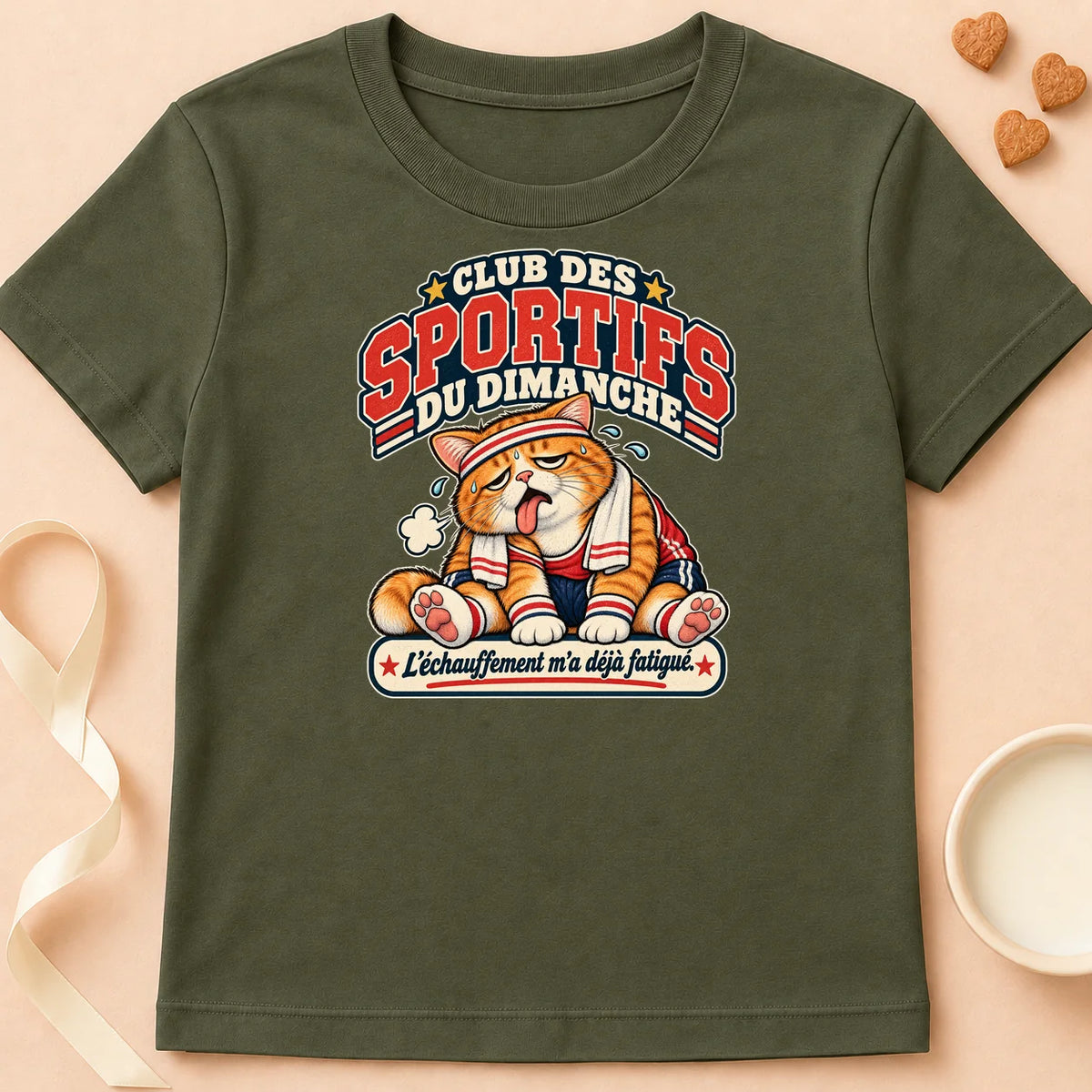 T-shirt chat Patoume – T-shirt Pas trop sportif – Vert kaki