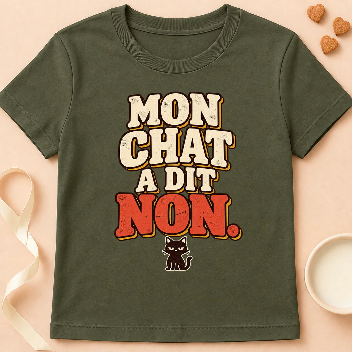 T-shirt chat Patoume – T-shirt Mon chat a dit non – Vert kaki