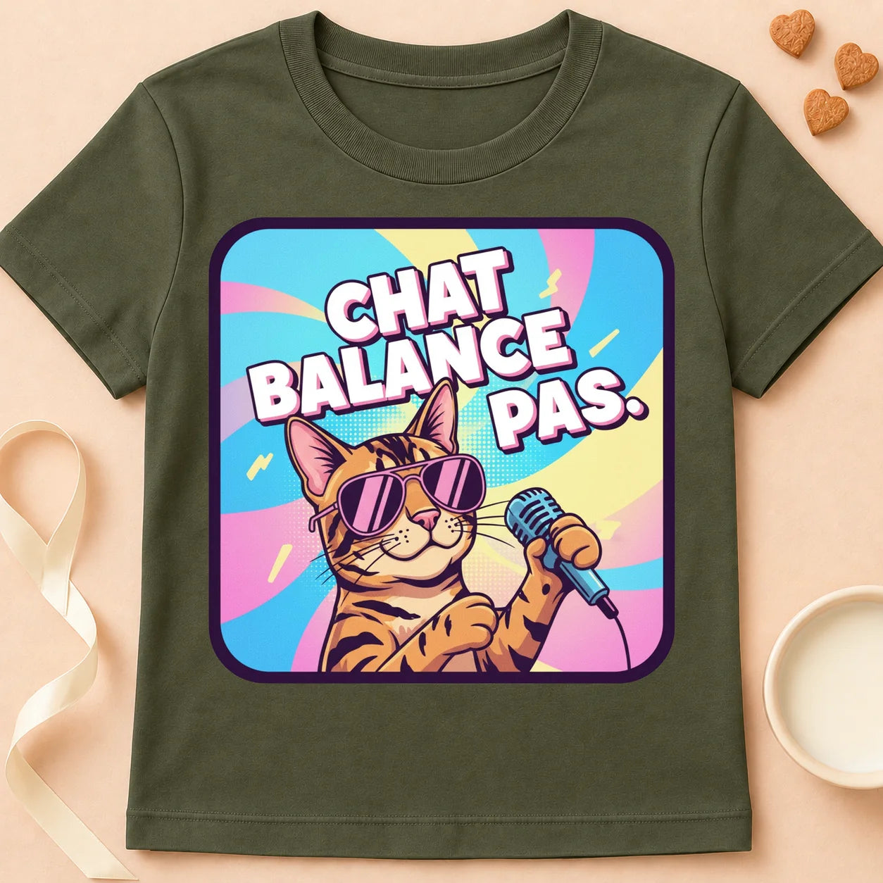 T-shirt chat Patoume – T-Shirt Balance – Vert kaki