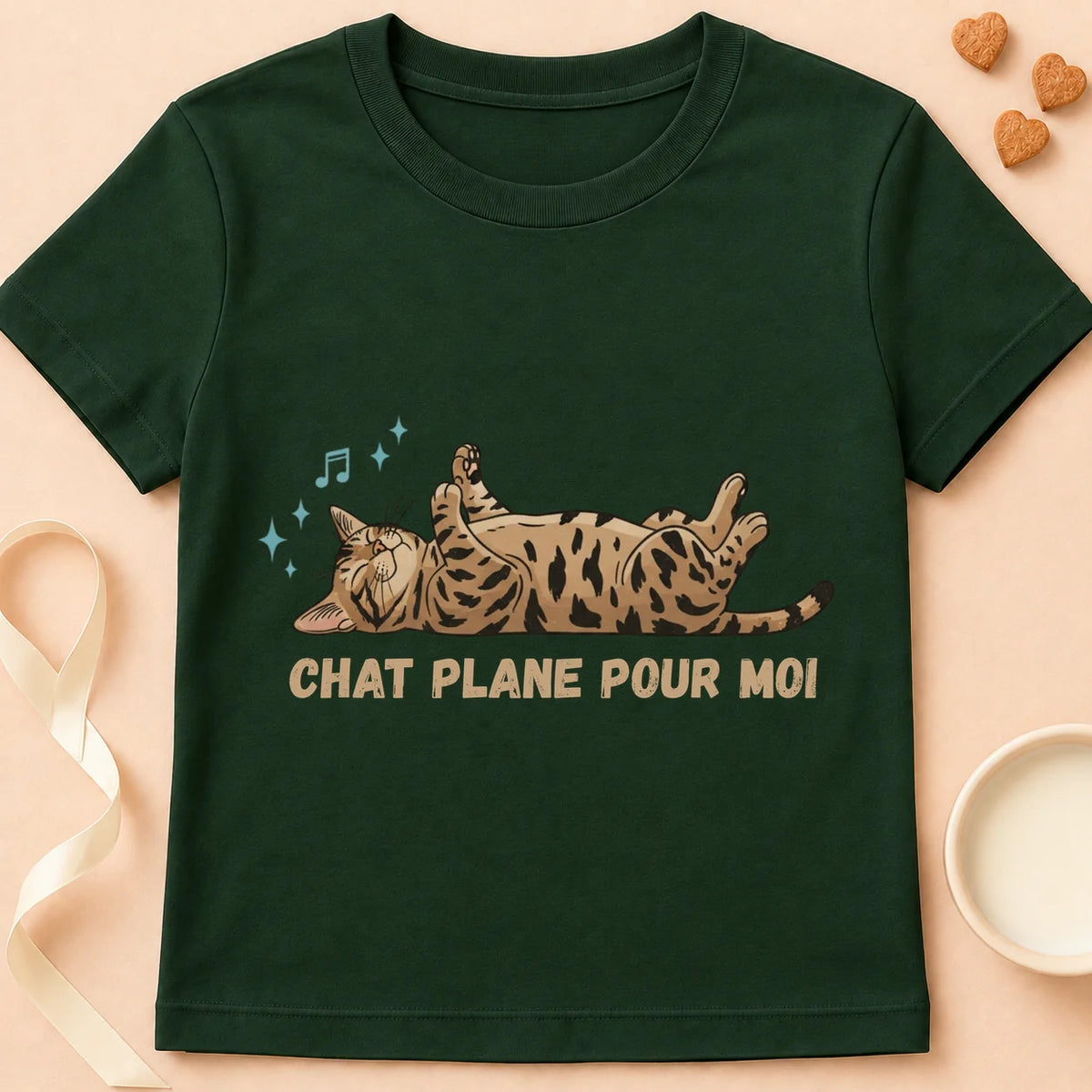 T-shirt chat Patoume – T-Shirt Plane – Vert sapin