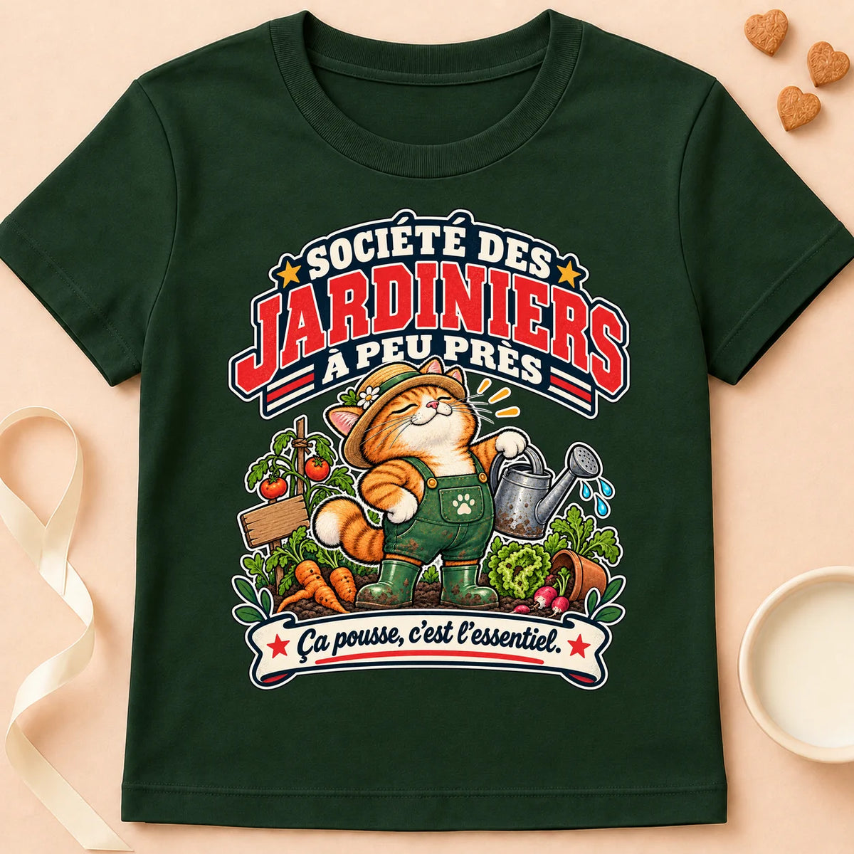 T-shirt chat Patoume – T-shirt Club des jardiniers – Vert sapin