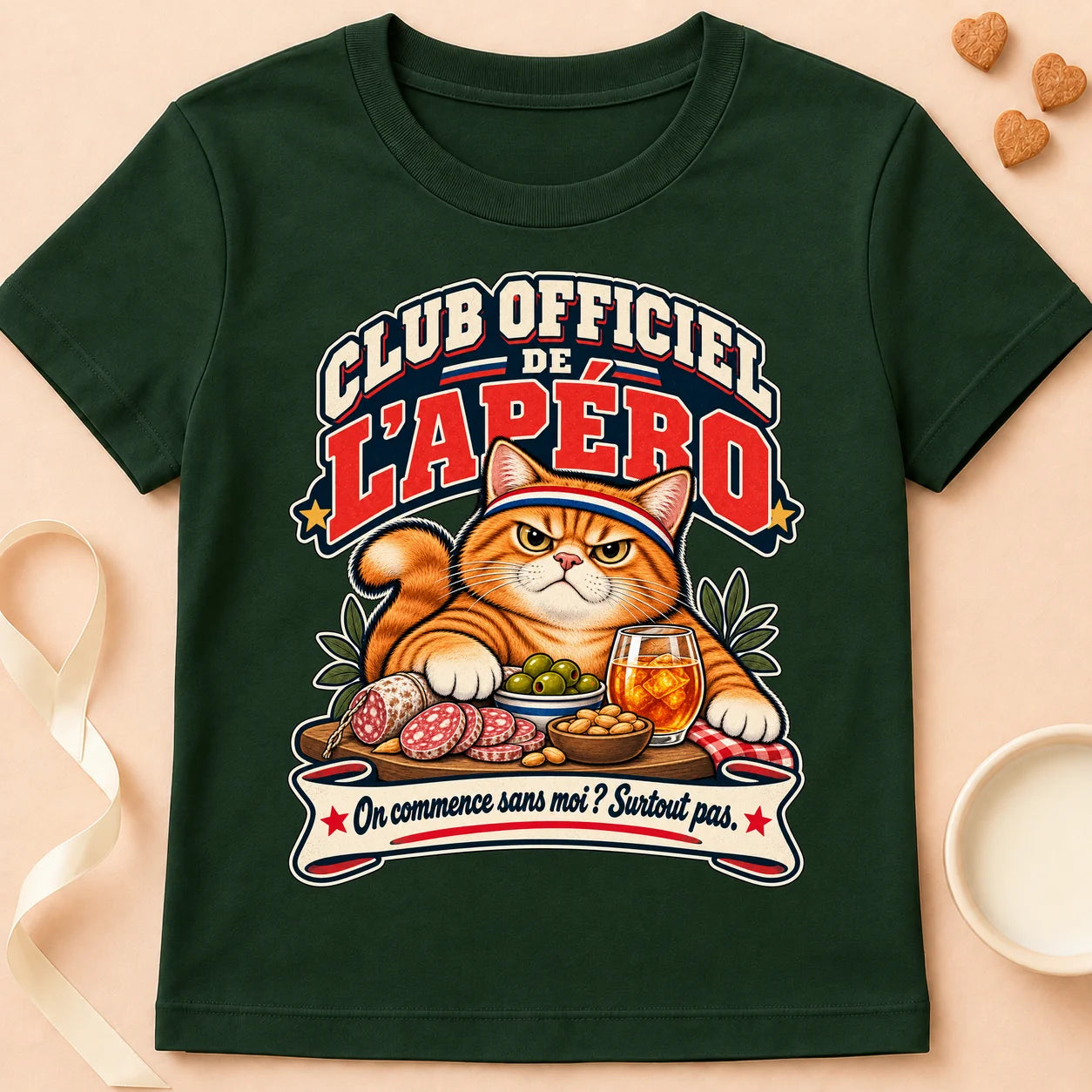 T-shirt chat Patoume – T-shirt Club officiel de l’apero – Vert sapin