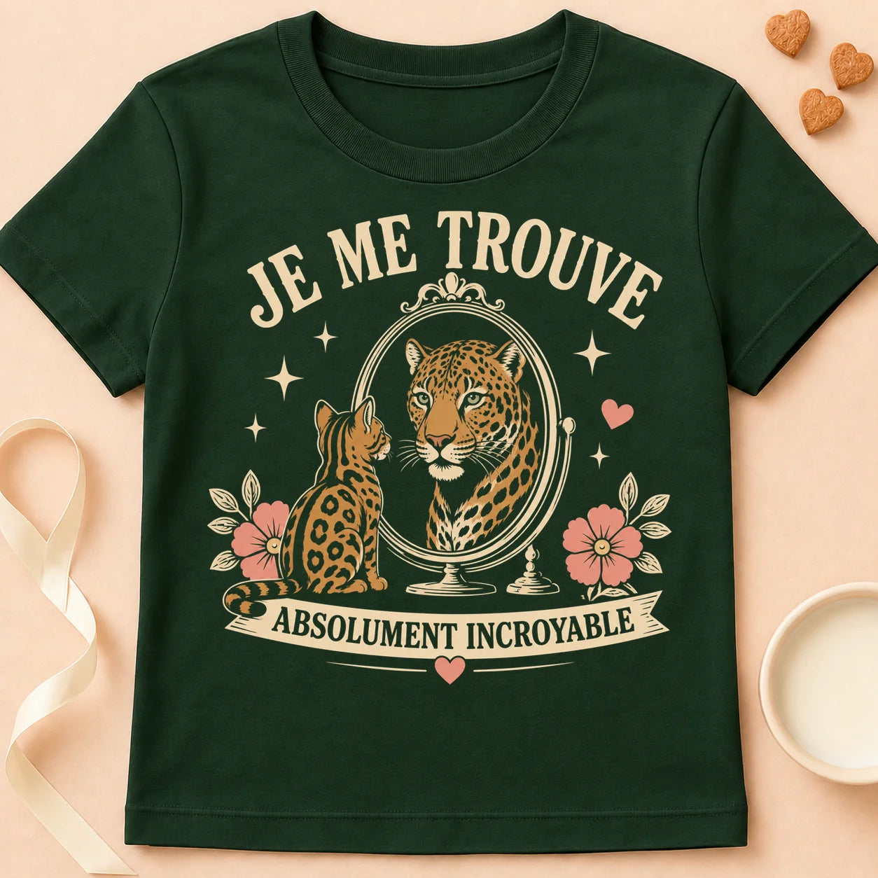 T-shirt chat Patoume – T-Shirt Illusion – Vert sapin