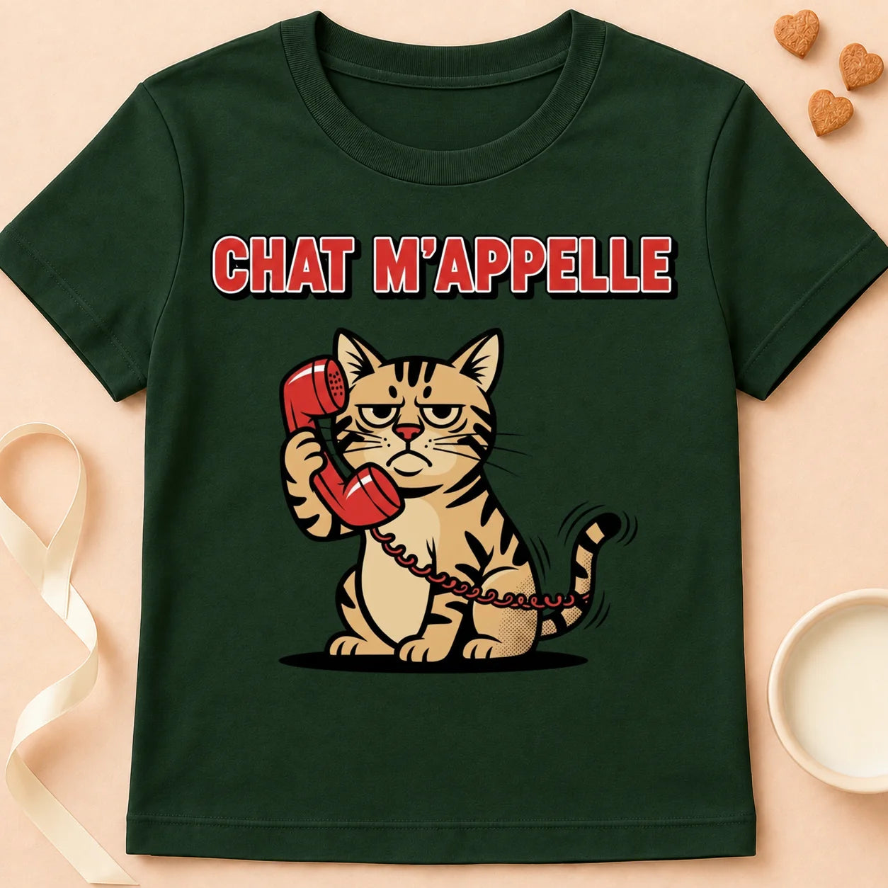 T-shirt chat Patoume – T-Shirt Appel – Vert sapin