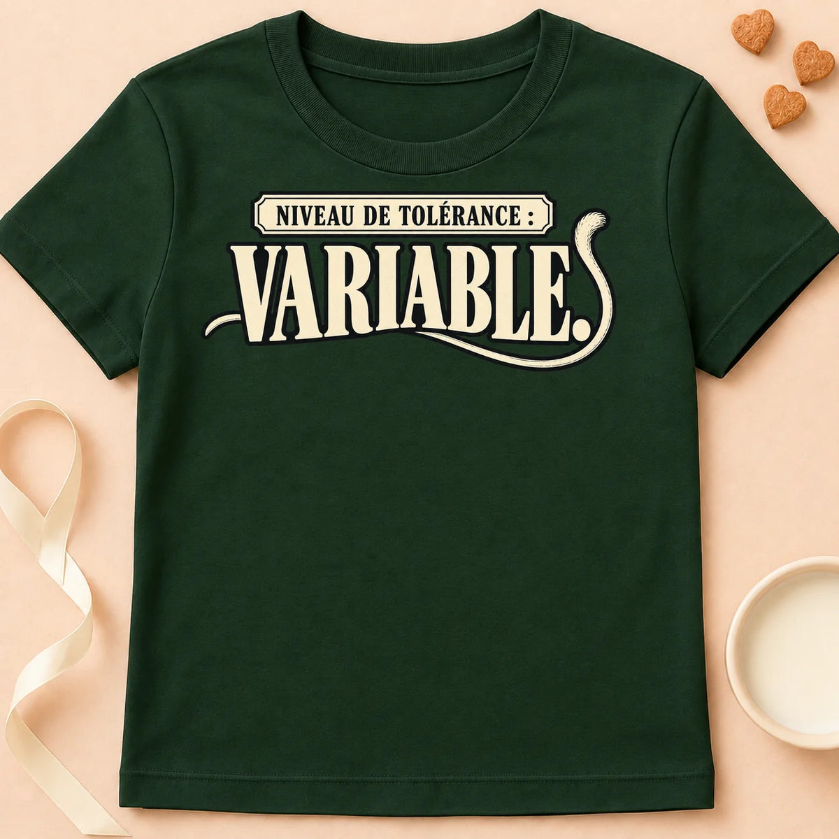 T-shirt chat Patoume – T-shirt Niveau de tolérance – Vert sapin