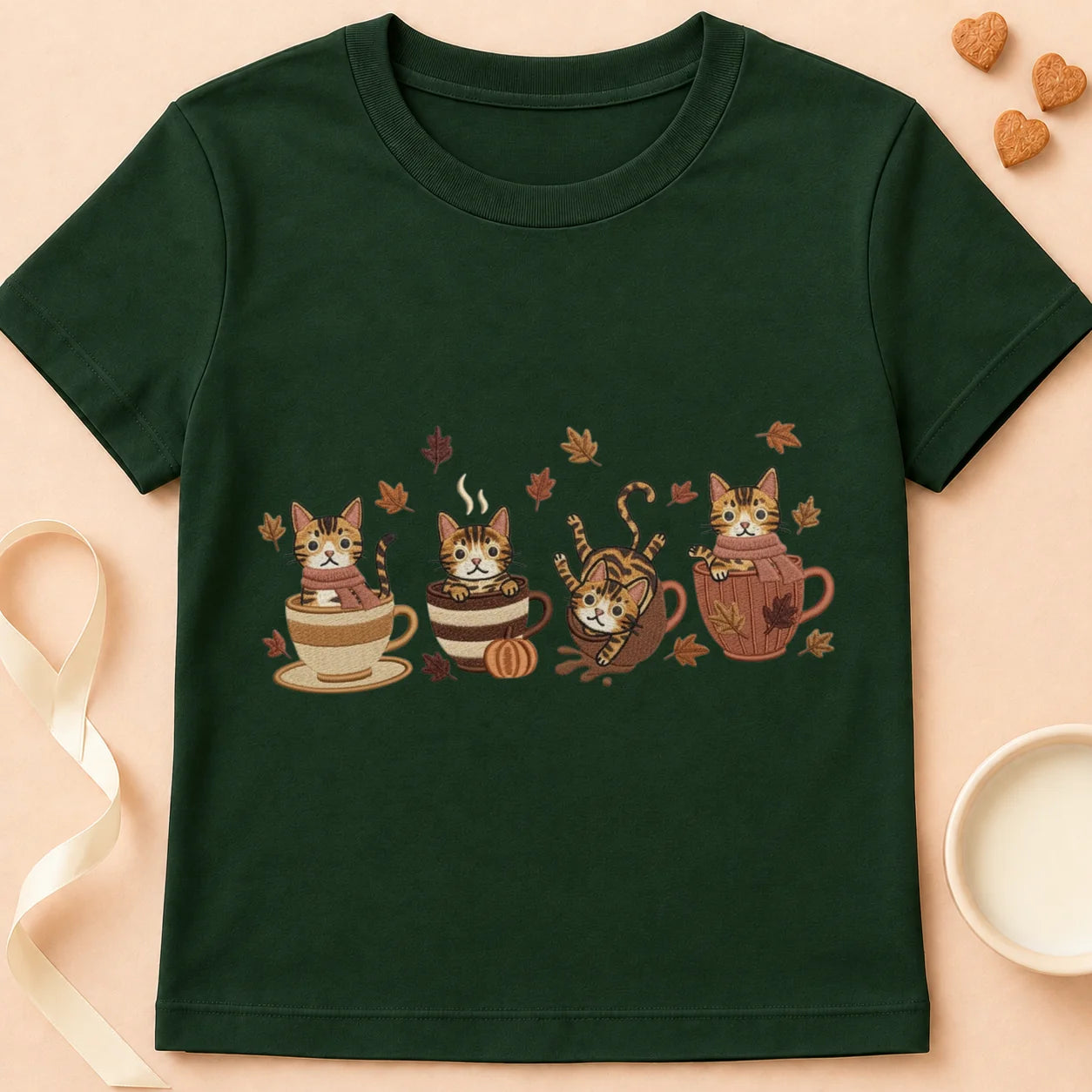 T-shirt chat Patoume – T-Shirt Automne – Vert sapin