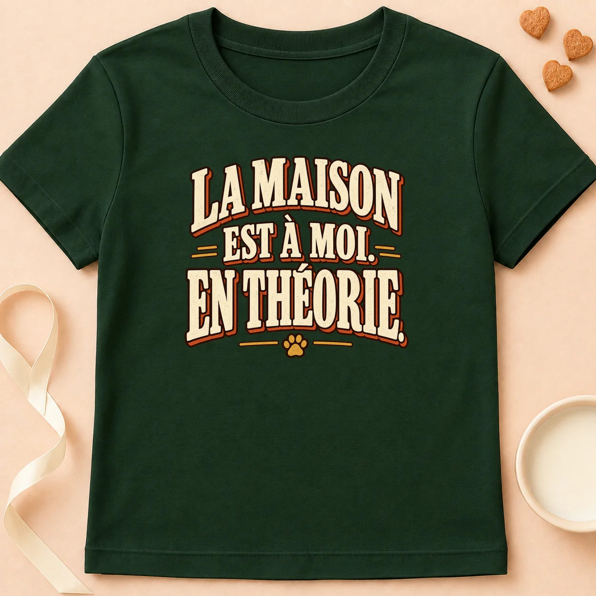T-shirt chat Patoume – T-shirt Maison pas à moi – Vert sapin