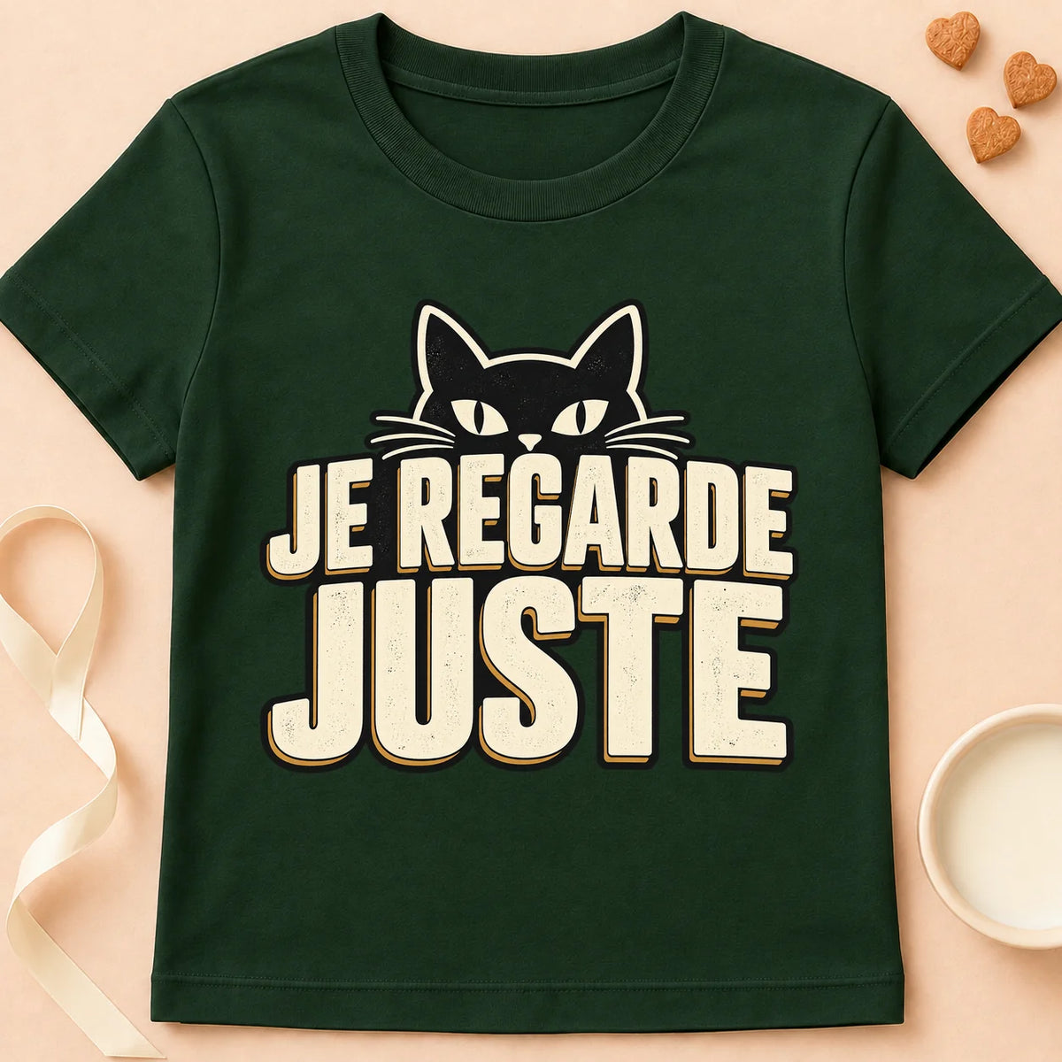 T-shirt chat Patoume – T-shirt Observer – Vert sapin